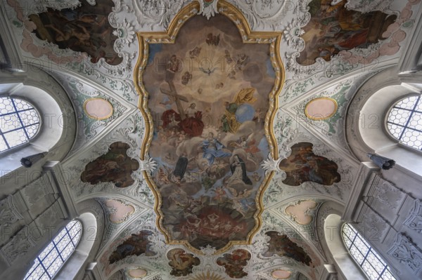 Vaulted ceiling with fresco painting, St Vitus Church, destroyed around 1630, rebuilt between 1661