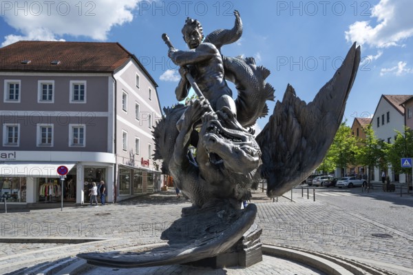 St George's Fountain, inaugurated in 1995, artist Peter Bubenik, Burglengenfeld, Upper Palatinate,