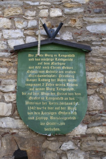 Information board on the castle wall of Lengenfeld Castle, Burglengenfeld, Upper Palatinate,