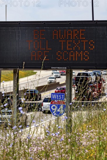 Detroit, Michigan - A message on an electronic road sign on Interstate 94 warns drivers about