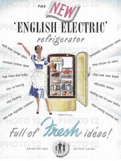 The new English Electric refrigerator advert advertising in Country Life magazine UK 1951