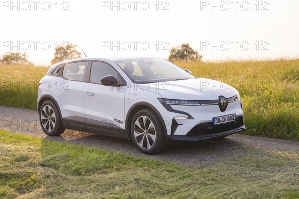 White car parked on a road near a field, Renault Megane, Deer E Carsharing, electric car, Calw,