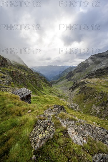Mountain landscape, mountain valley with clouds, Wangenitztal, Schober Group, Hohe Tauern National