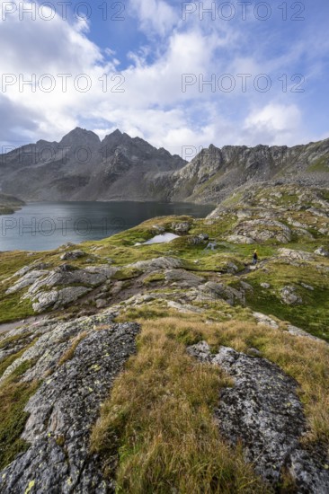 Mountain landscape with mountain lake Wangenitzsee, Wiener Höhenweg, Schober group, Hohe Tauern