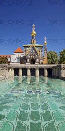 Russian Chapel and Lily Basin, Mathildenhöhe, UNESCO World Heritage Site, Darmstadt, Hesse, Germany