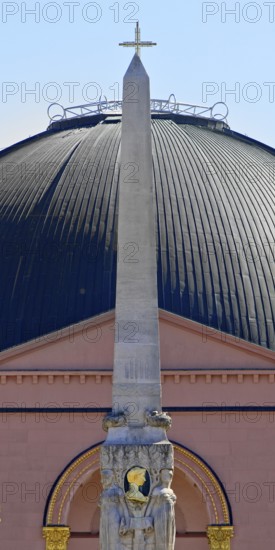 Alice monument, also known as Alice obelisk, in front of the dome of St Ludwig's, the main Catholic