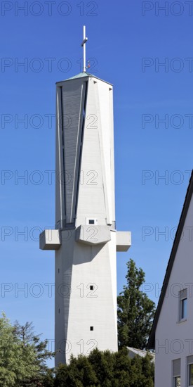 Spire of the Roman Catholic Church of St Fidelis, brutalist building, Mornewegviertel, Darmstadt,