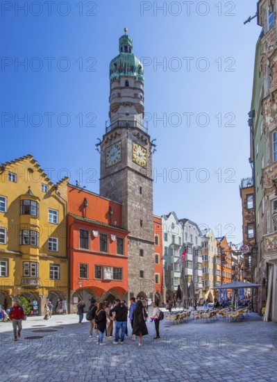 Herzog-Friedrich-Strasse with the city tower in the old town, Innsbruck, Inntal, Tyrolean Alps,