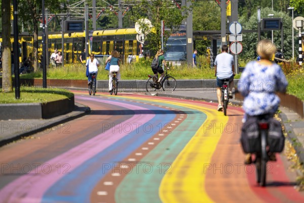 Rainbow cycle path through the university campus in Utrecht Science Park, 570 metres long, Utrecht