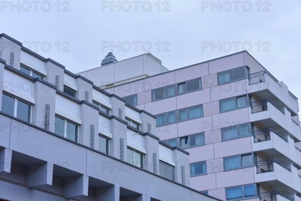 Modern building with blue and pink façade, Freiburg im Breisgau, Black Forest, Baden-Württemberg,