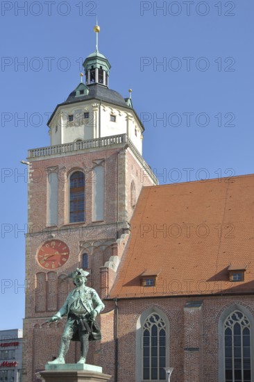 Gothic St Mary's Church and monument to Field Marshal Leopold I, scroll, marshal, general,