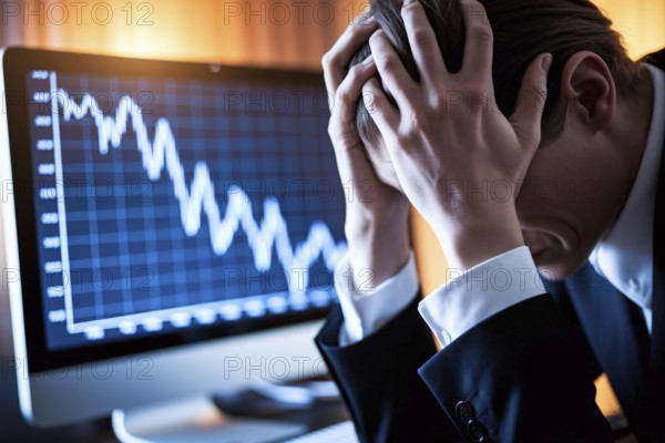 Stressed investor reacting to stock market crash. Concept of financial loss, economic downturn, and