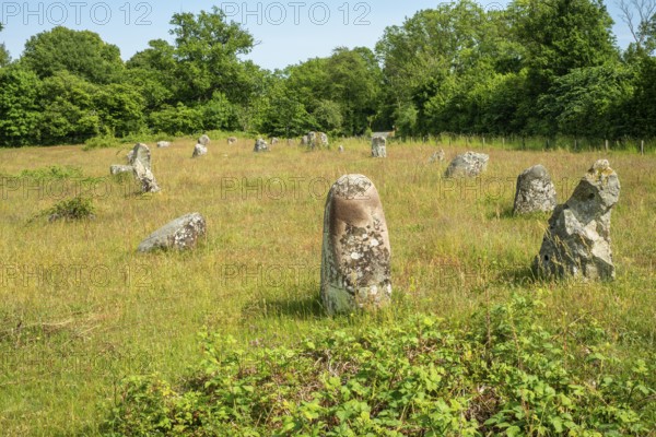 Stones in the shape of a ship in the Ängakåsen burial field from the Bronze Age in Kivik,
