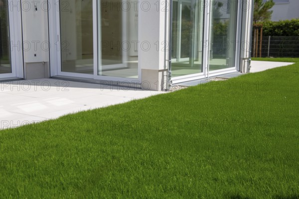 Newly laid turf on a new detached house