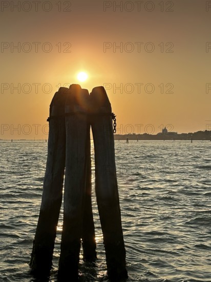 View over the lagoon to Venice, lagoon city of Venice, Veneto, Italy
