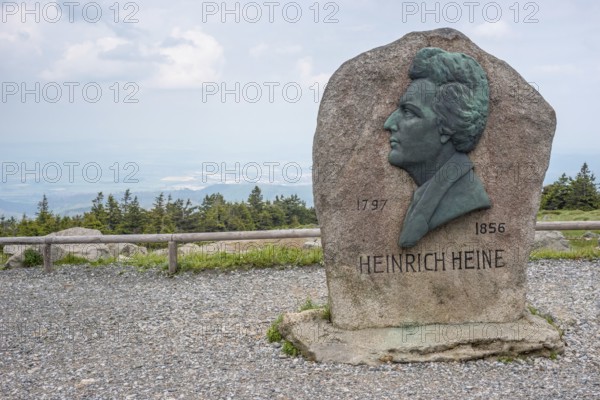 Heinrich Heine memorial, Heine memorial on the summit of the Brocken, summit plateau, granite stone