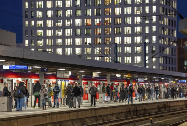 Passengers on the platform, Cologne-Messe/Deutz station, 2nd largest train station in Cologne,