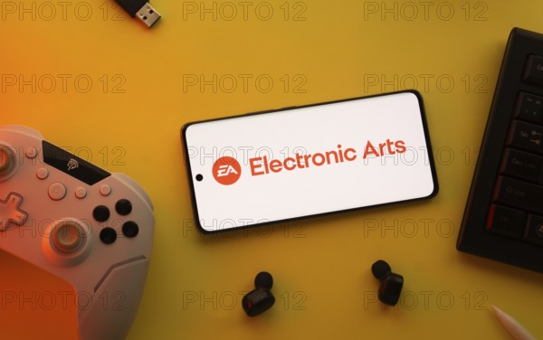 Dhaka, Bangladesh- 23 March 2025: Electronic Arts logo displayed on a smartphone surrounded by