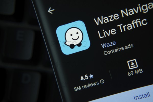 Dhaka, Bangladesh- 27 July 2025: Waze app from Google Playstore is displayed on a smartphone screen