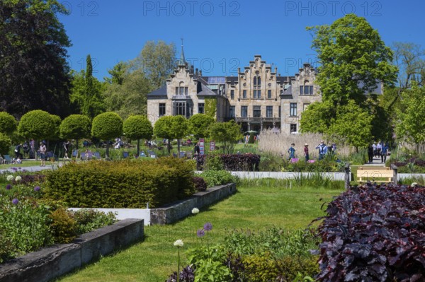 Blooming gardens at Ippenburg Castle, Bad Essen, Lower Saxony, Germany