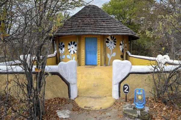 Round cabin, guest accommodation, Planet Baobab, lodge near the village of Gweta, Makgadikgadi Pans