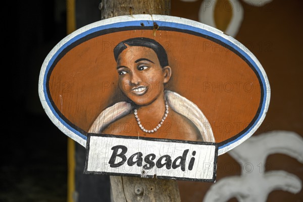 Planet Baobab women's restroom sign, lodge near the village of Gweta, Makgadikgadi Pans National