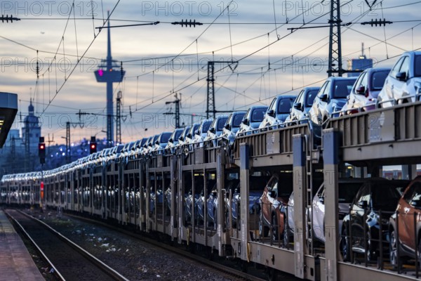 Car train, transport of Toyota small cars with a freight train from BLG Logistics, a logistics