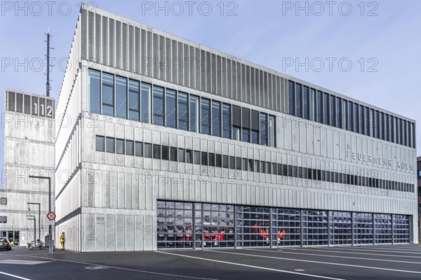 Fire department, fire station, modern guard, glass gates, emergency vehicles are parked in the