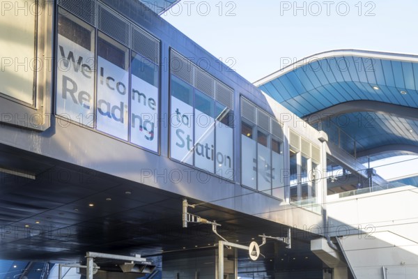 Modern architecture of railway station building redevelopment, Welcome to Reading station,