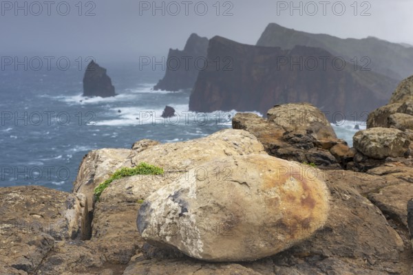 Rock formations in the Atlantic Ocean, volcanic peninsula, Ponta de São Lourenço, Ponta de Sao