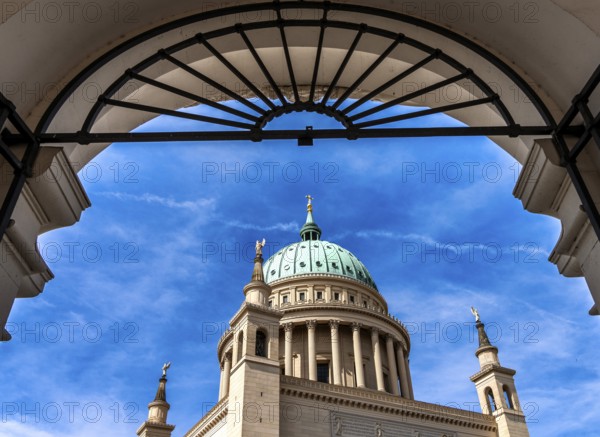 View of the dome of St. Nicholas Church, classicist church with view, Alter Markt, Potsdam,