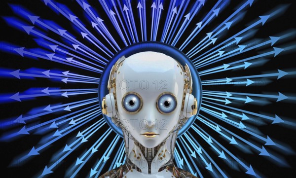 Icon photo, perplexed robot, critical cyber future, security DNA transfer, ethos and robots,