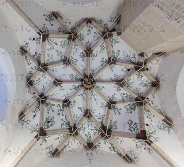Cross-ribbed vault with flower depictions and lamb Blaubeuren Abbey, Swabian Jura,
