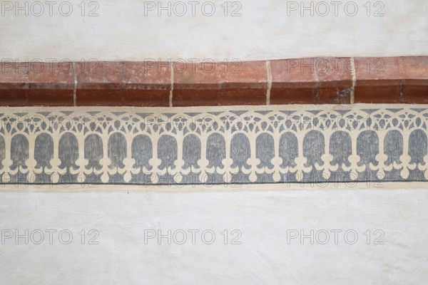 Painted decorative elements on house wall, Blaubeuren Abbey building, Swabian Jura,