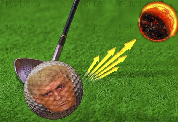 Symbolic image, gulf-obsessed USA and world king Trump flies towards Mars, endless chaos by