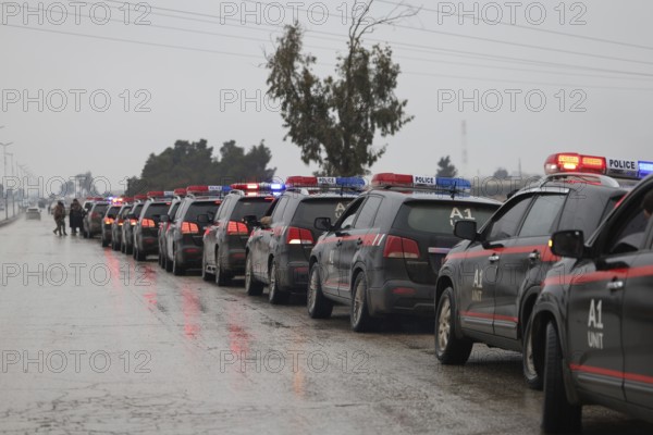 In Al Tabqah, Syria on January 18, 2026, a convoy of Syrian Government forces deploys throughout