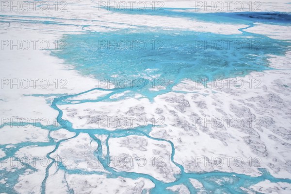 Aerial view of surface lakes (glacial/proglacial lakes) and Glacial rivers, climate change, global