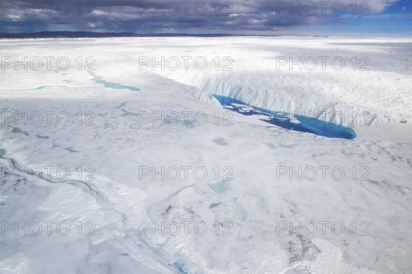 Aerial view of surface lakes (glacial/proglacial lakes), climate change, global warming, Arctic