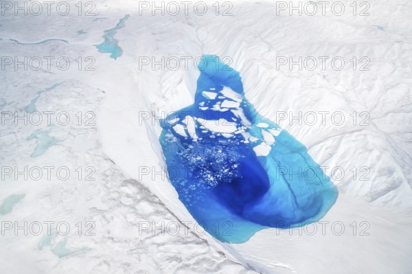 Aerial view of surface lakes (glacial/proglacial lakes), climate change, global warming, Arctic