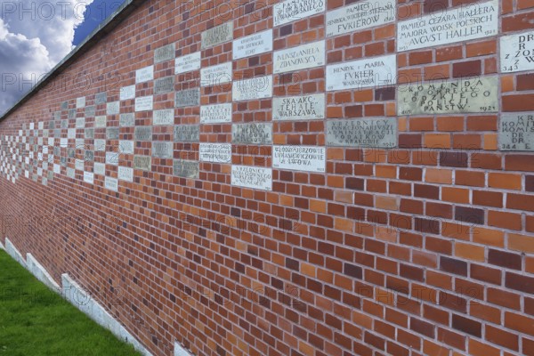 Memorial donor plaques on the wall of Wawel Castle, Krakow, Poland Krakow, Poland