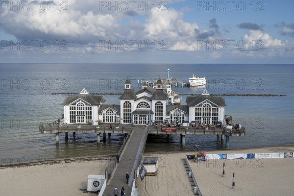 Restaurant on the pier, view from above, Sellin, Baltic resort, Rügen island, Mecklenburg-Western
