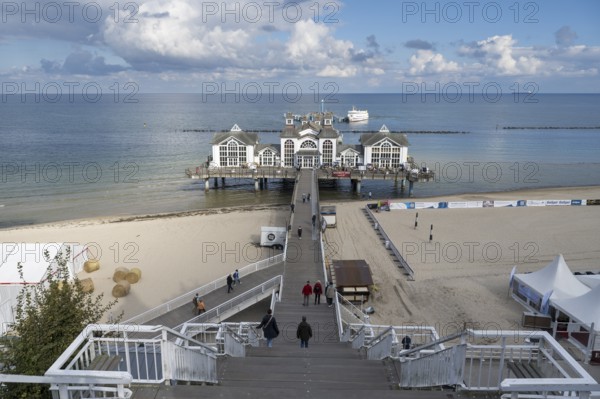 Stairway to pier and restaurant, Sellin, Baltic resort, Rügen island, Mecklenburg-Western