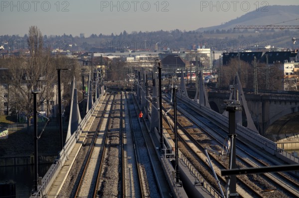Construction site new Neckar bridge built as part of the Stuttgart 21 S21 project between Stuttgart