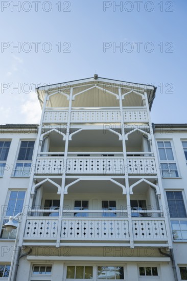 Facade of an apartment house, spa architecture, Sellin, Baltic resort, Rügen island,