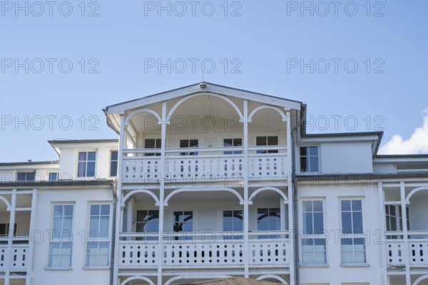Facade of an apartment house, spa architecture, Sellin, Baltic resort, Rügen island,