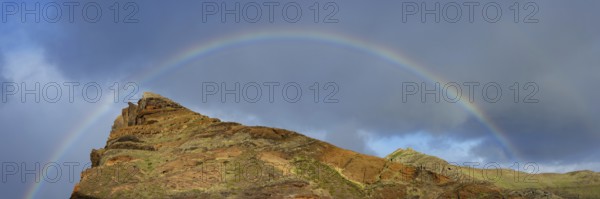 Rainbow over the volcanic peninsula, Ponta de São Lourenço, Ponta de Sao Lourenco, rocky coast,