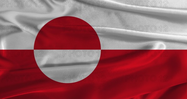 Flag of Greenland with fabric textured background. Close up of National flag of Greenland with