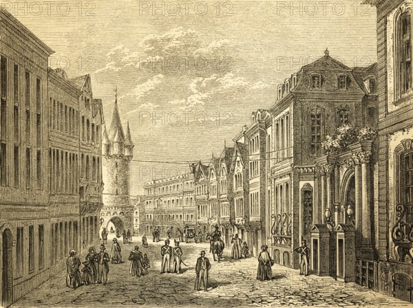 Federal Palace with view of the Eschenheim Gate Tower, building, Frankfurt Main, wide street with