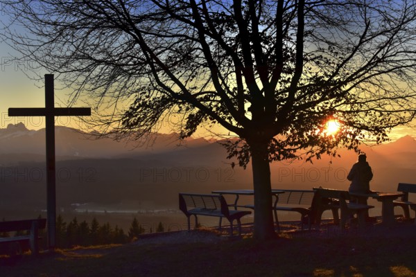 View from the rest area on the Auerberg into the Westallgäu mountains, on the left the Aggenstein
