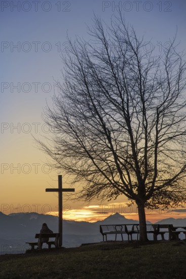 View from the rest area on the Auerberg into the West Allgäu mountains with the Grünten (1737 m),
